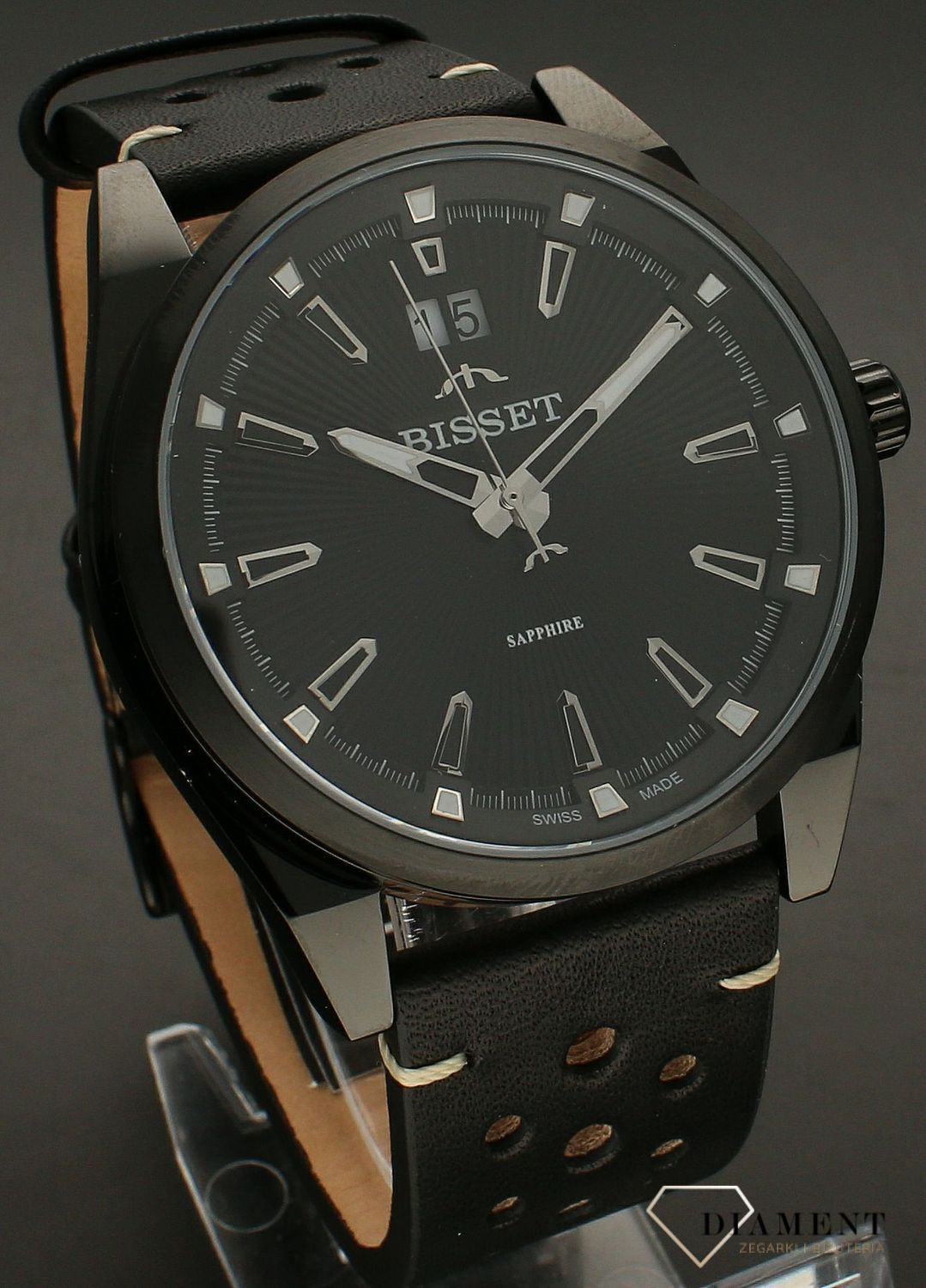 Zegarek męski Bisset na czarnym pasku BSCF40. Zegarek męski Bisset. Męski zegarek z szafirem. Męski zegarek Bisset na czarnym pasku. Zegarek męski Bisset idealny na prezent..jpg